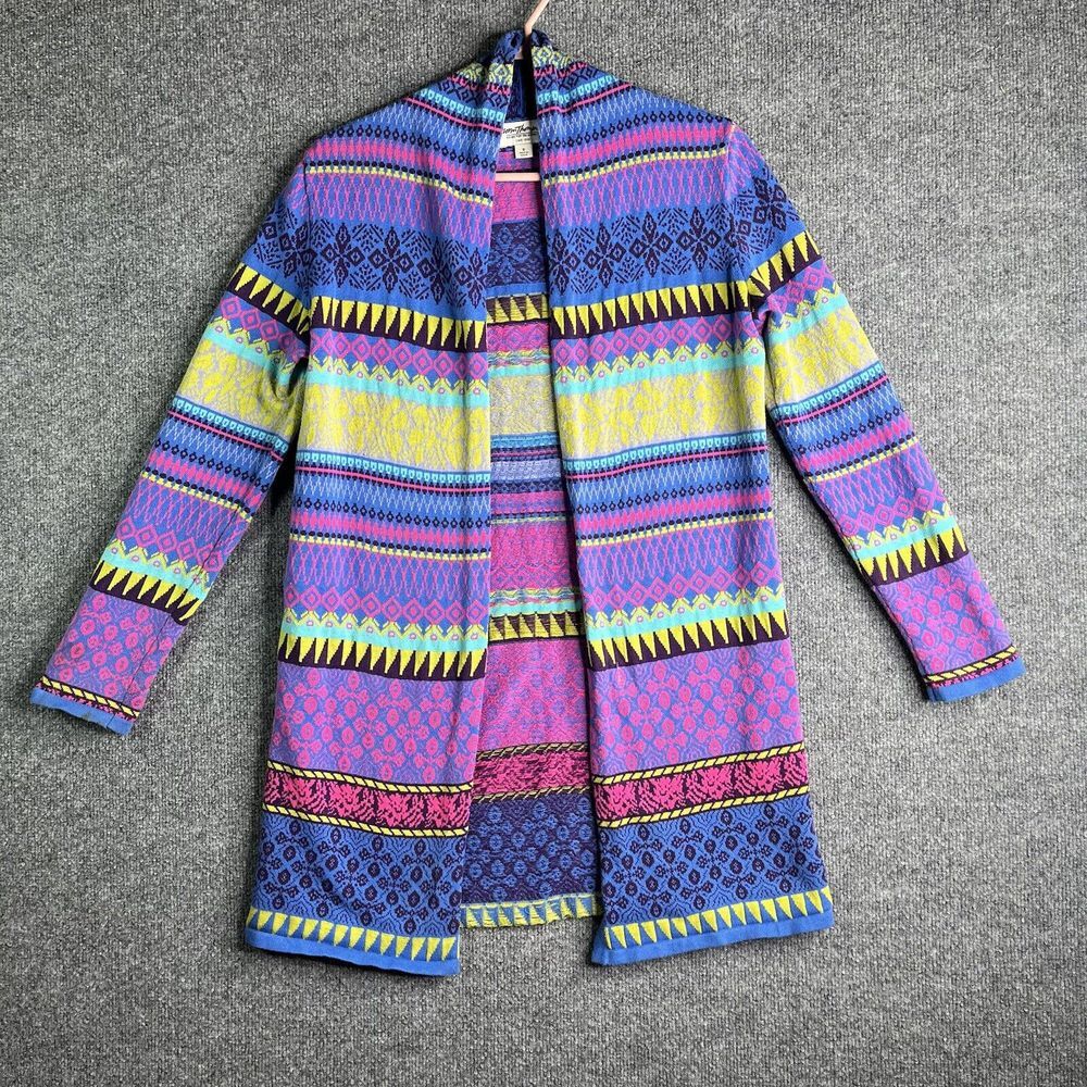 Norm Thompson Open Cárdigan Sweater Women's Small Multicolor Geometric Boho